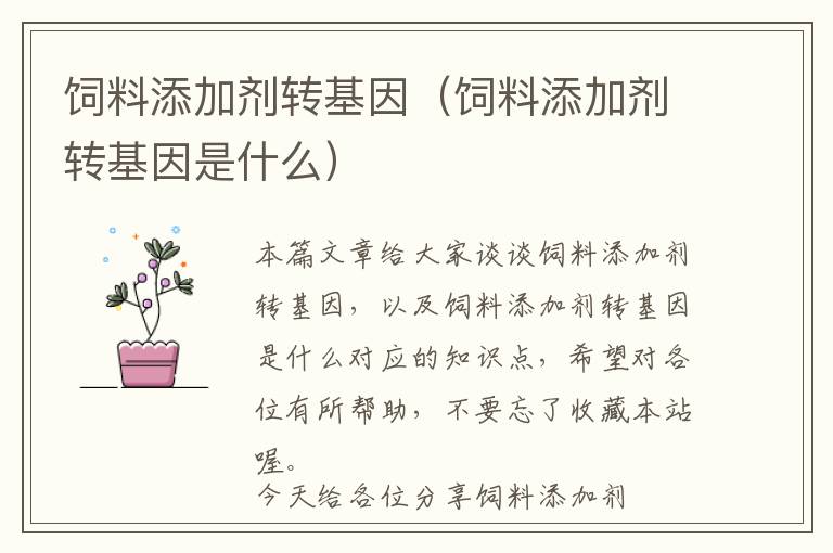 飼料添加劑轉基因(飼料添加劑轉基因是什么)